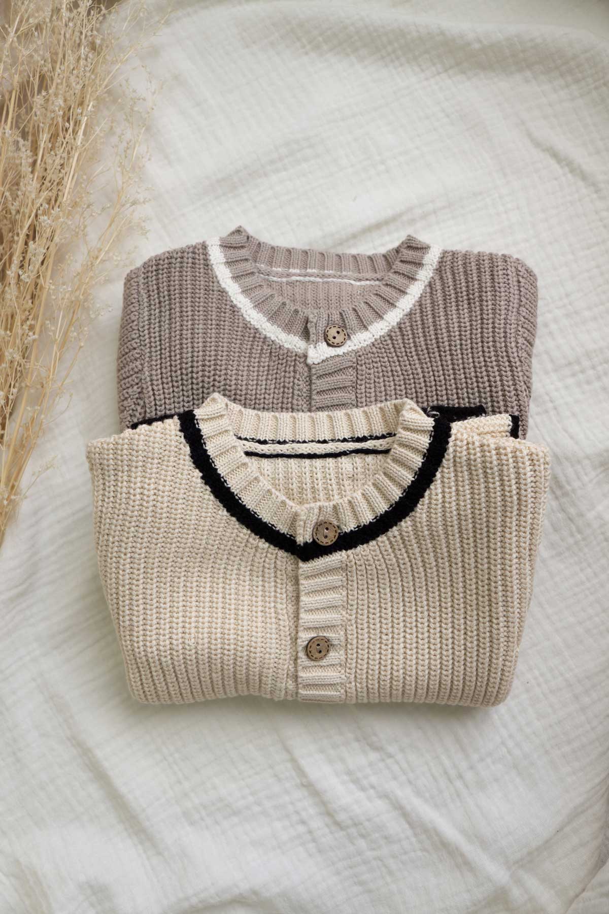 CARDIGAN GRIS Y BEIGE DE PUNTO 100% ALGODÓN