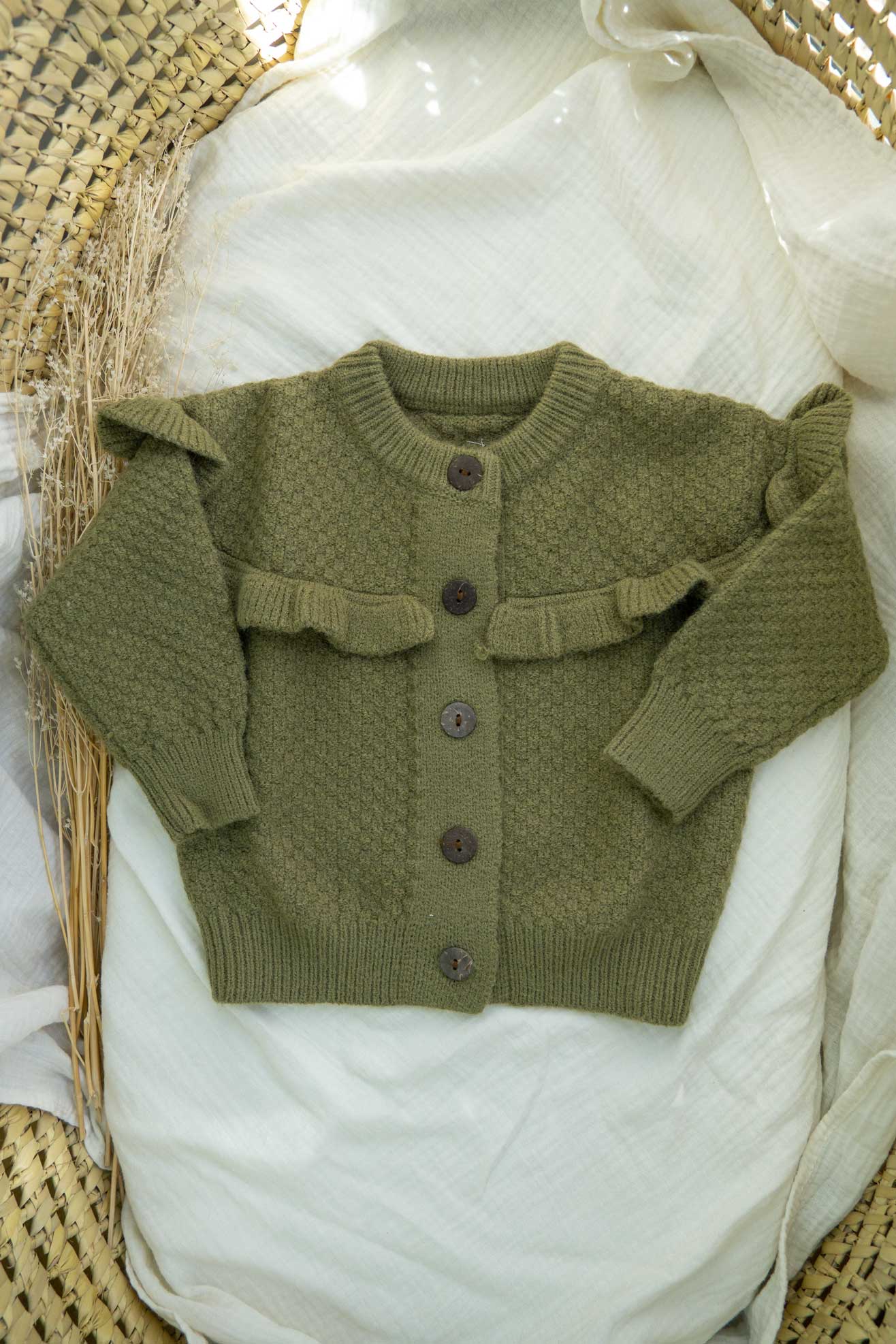 chaqueta cardigan de punto verde 