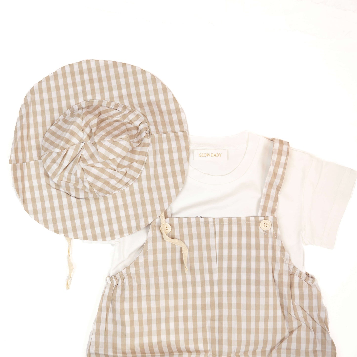 conjunto camiseta y tirantesde vichy caqui con sombrero